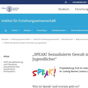 Screenshot der Projektseite des Instituts für Erziehungswissenschaft der Uni Marburg